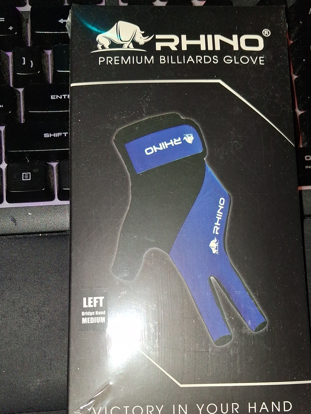 Rhino Left Hand Blue Billiards Glove - Medium